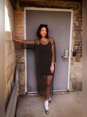 Dressed in LALA Mirrorball Mesh Dress + Slip - NWT